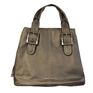 NINE WEST MATTE METALLIC SATCHEL BAG PEWTER